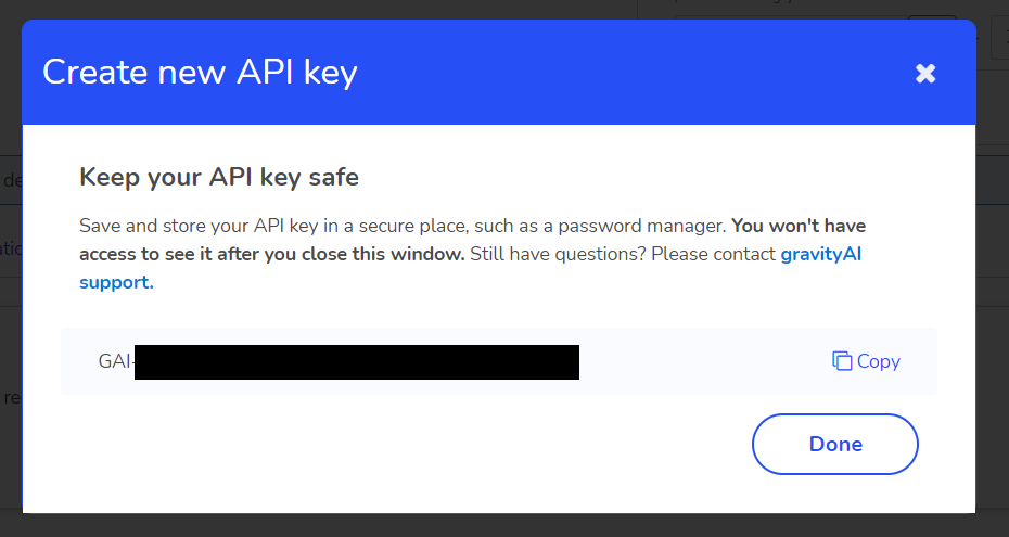 Don't forget to save the API key for later